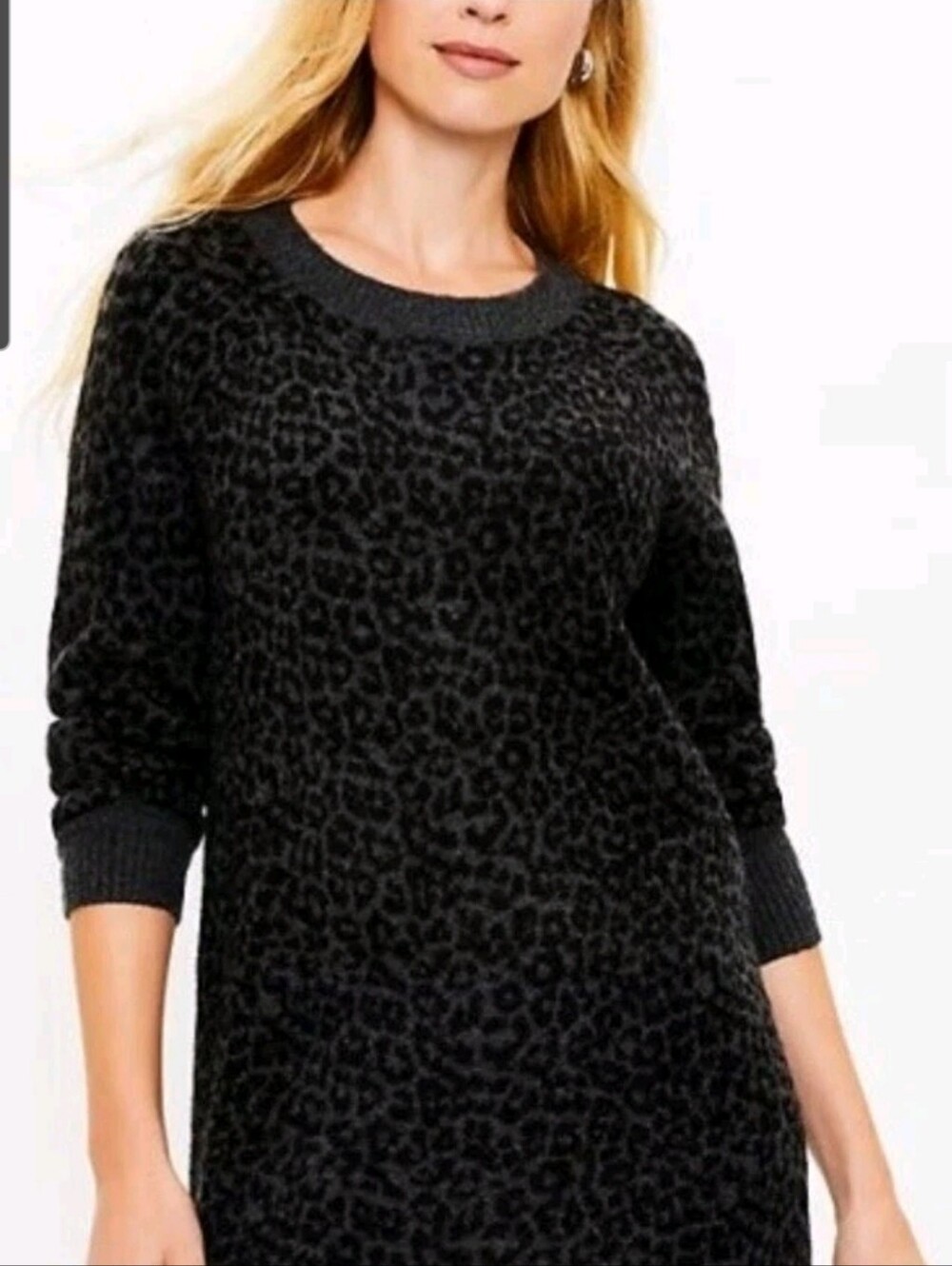 LOFT [Ann Taylor] Gray Leopard Print Sweater Dress, Medium [NWT - MSRP $90!]